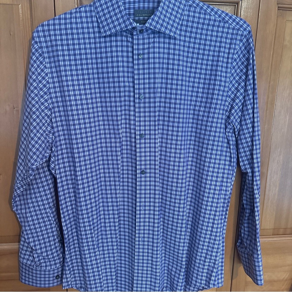 C2 by Calibrate Navy and White Plaid Shirt